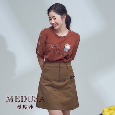 現貨【MEDUSA 曼度莎】貓頭鷹拼接袖上衣（M-2L）｜女休閒上衣 短袖上衣