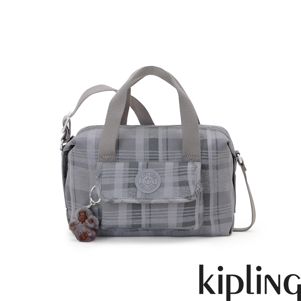 Kipling 輕灰蘇格蘭紋波士頓手提兩用包-BRYNNE