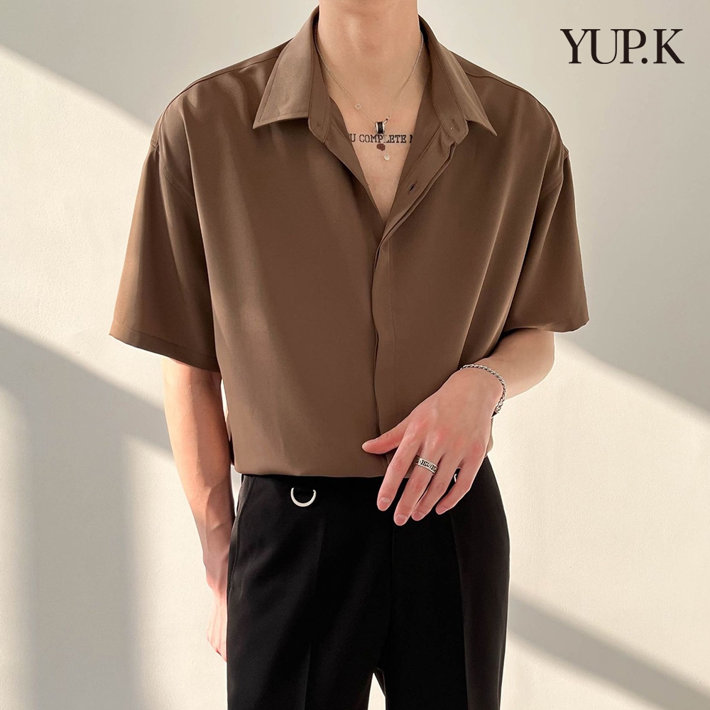 YUP.K 韓版設計款垂墜感襯衫(KDTY-C511) (咖色)