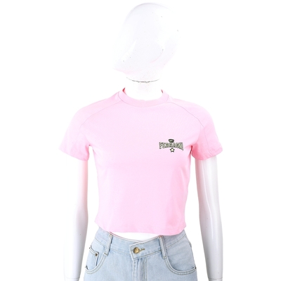 Chiara Ferragni Embro 刺繡字母粉色短袖貼身短版TEE T恤