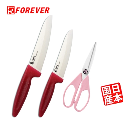 FOREVER 日本製造鋒愛華陶瓷刀16CM+12CM(白刃亮粉柄)贈原廠抗菌剪刀白刃粉柄