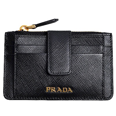 PRADA SAFFIANO METAL金屬字母LOGO卡片/零錢夾(黑)