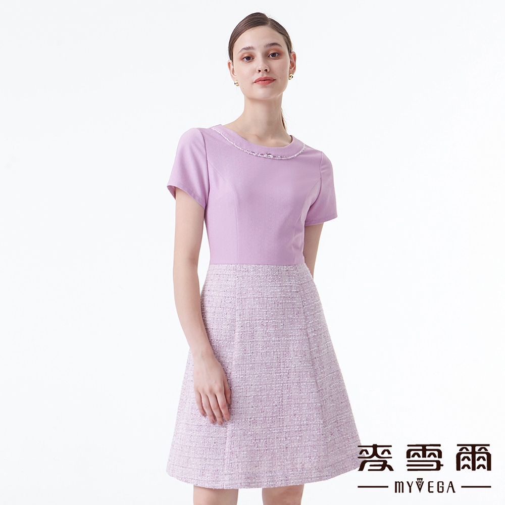 MYVEGA麥雪爾 小香風面料aline版型短洋裝套裝-淺紫（上下身分開販售）