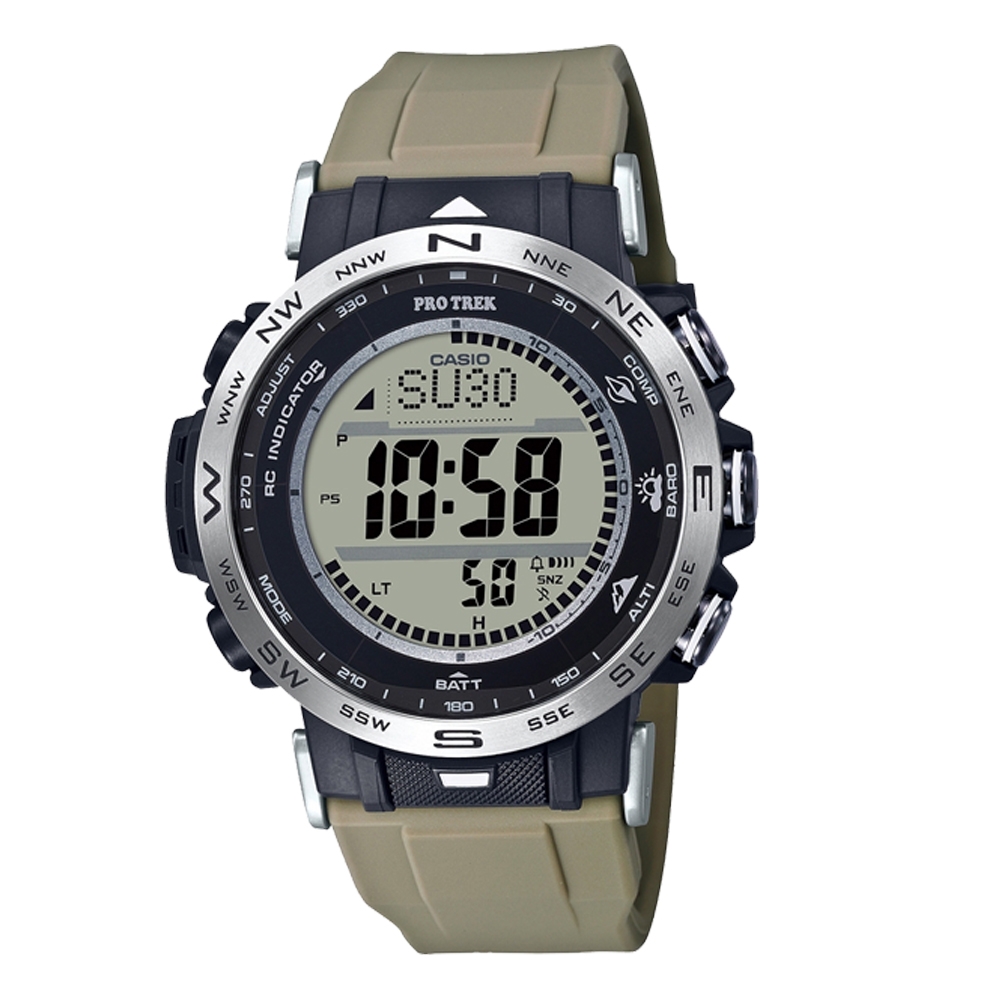 CASIO PRO TREK 系列太陽能數碼LCD無線電控攀山露營錶(PRW-30-5)-卡其