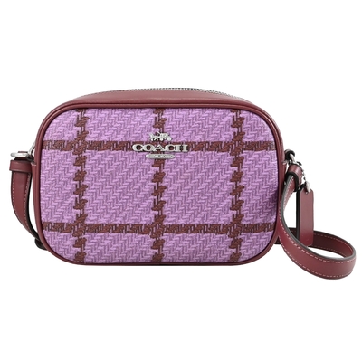 COACH MINI JAMIE 金屬LOGO限定款印花斜背相機包(紫/酒紅)