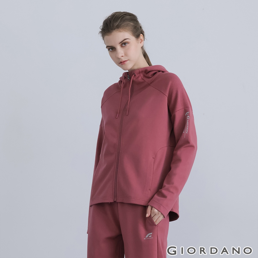 GIORDANO 女裝G-MOTION四面彈羅紋拼接連帽外套 - 81 胭脂紫色