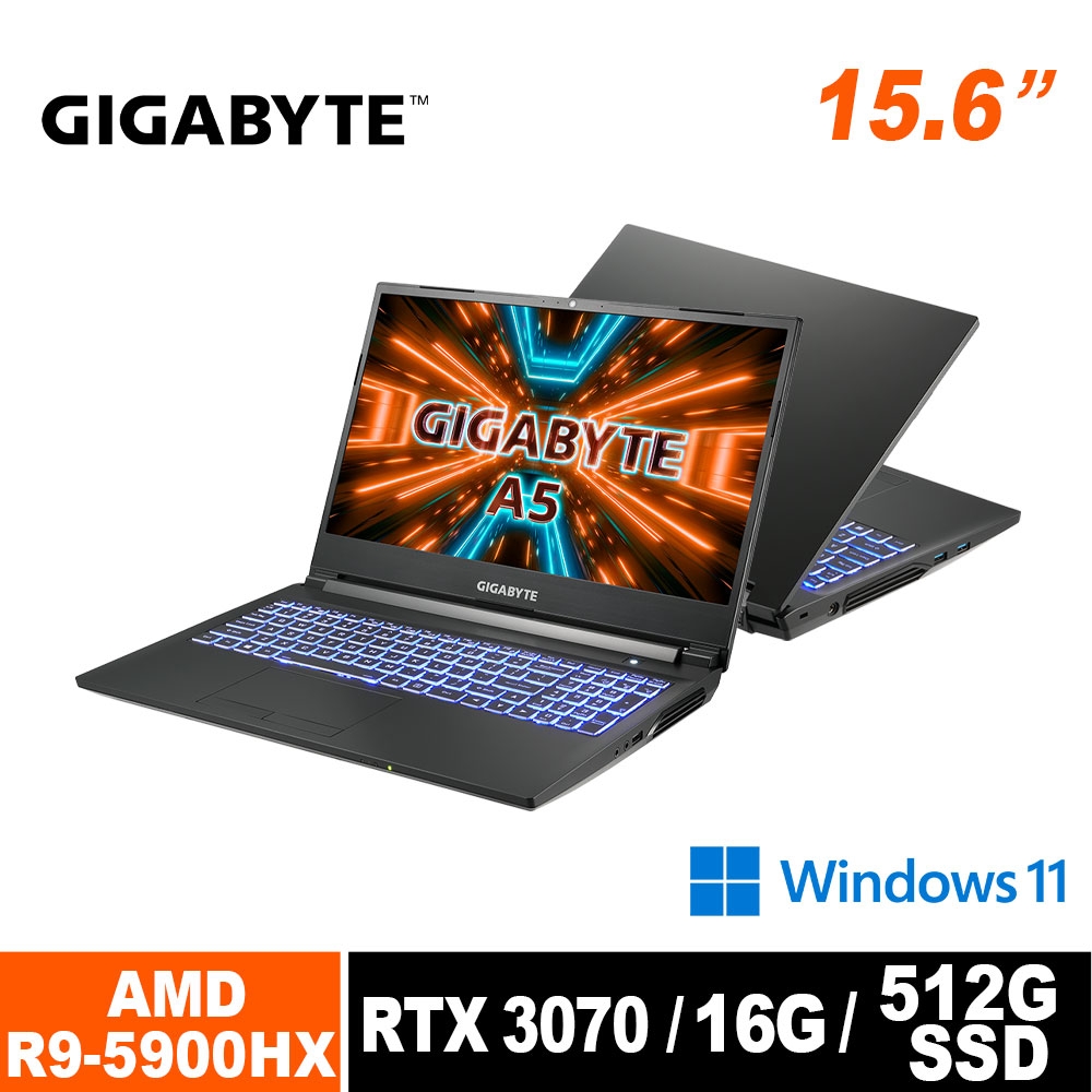 技嘉 GIGABYTE A5 X1-CTW2130SB 15.6吋筆電 (R9 5900HX/RTX3070/16G/512G)