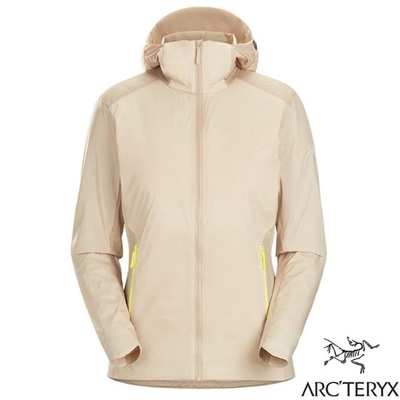 加拿大 ARCTERYX 始祖鳥 女 Atom 輕量抗水耐磨纖維連帽保暖外套.防風夾克_柳條褐/音速綠