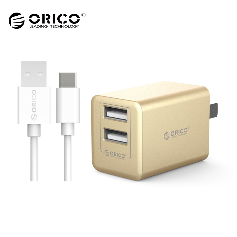 ORICO 2-Port 2.4A USB電源供應器-附Type-C 1M 線-金色