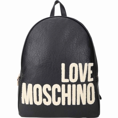 LOVE MOSCHINO 毛絨字母鞣皮後背包(黑色)