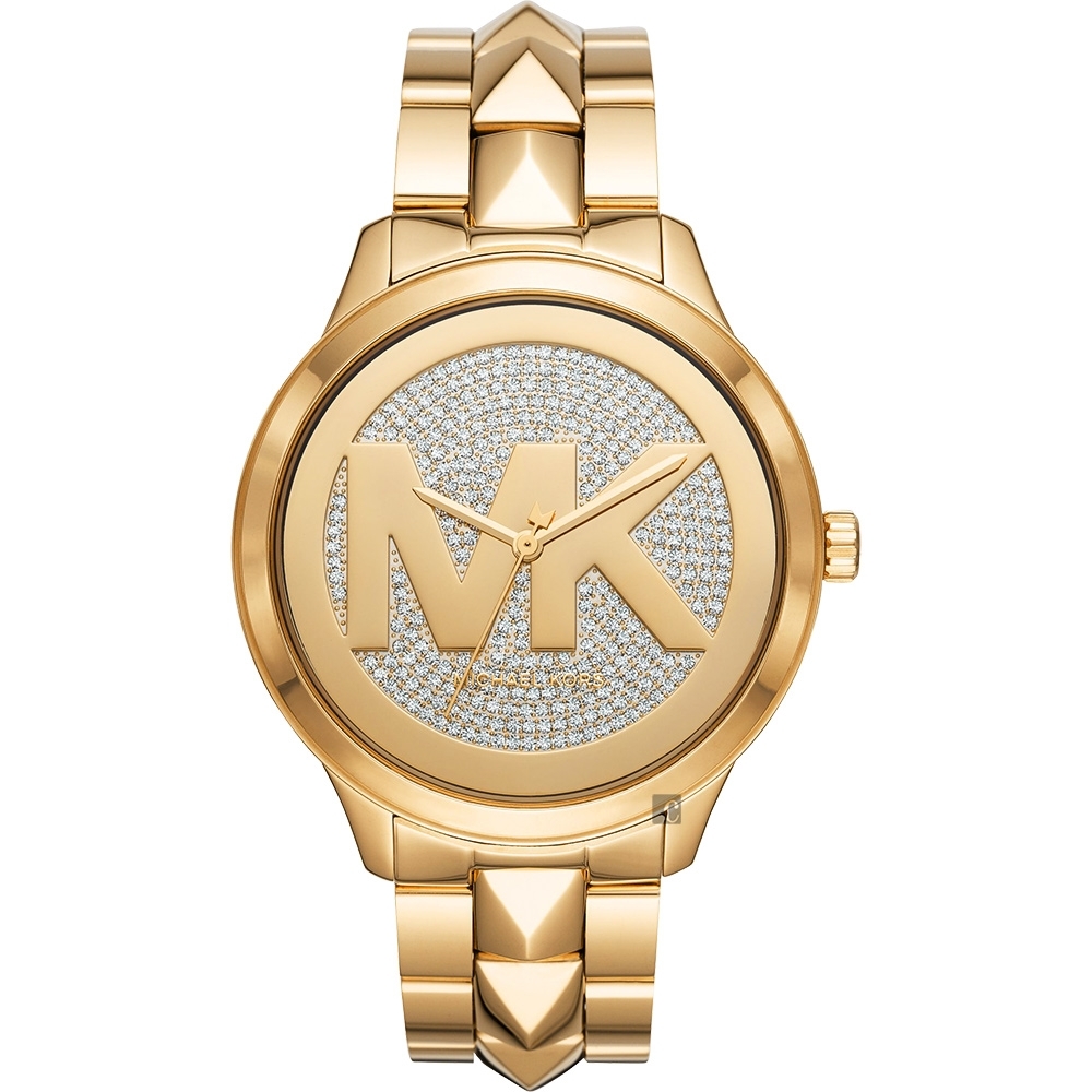 Michael Kors Runway 經典大LOGO晶鑽手錶-金/44mm MK6714