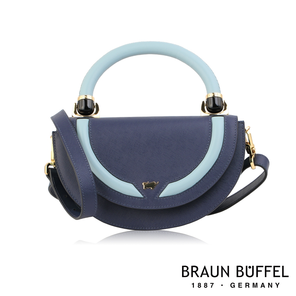 【BRAUN BUFFEL 德國小金牛】台灣總代理 雅典娜 半月形手提包-水手藍/BF680-46-PC