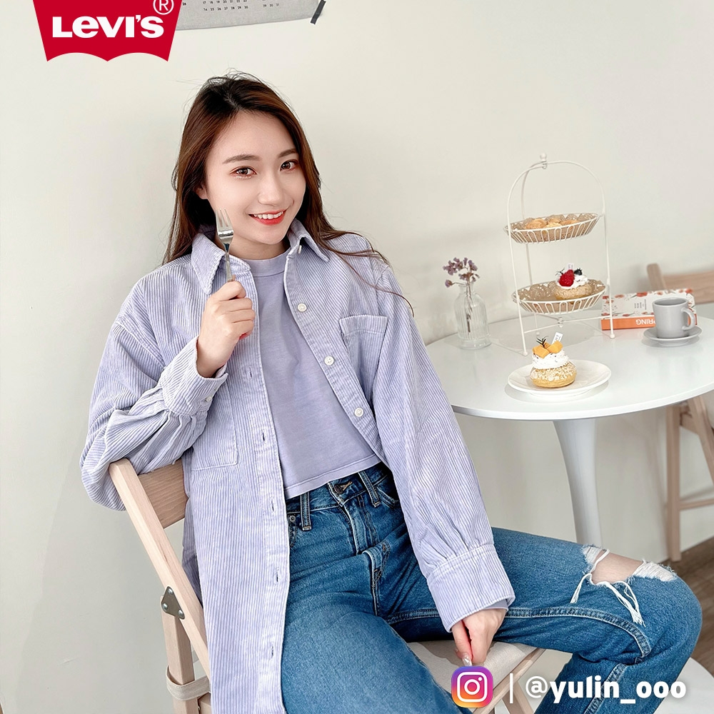 Levis Fresh果漾系列 女款 復古寬鬆版燈心絨襯衫外套 / 精工漂染工藝 香芋紫