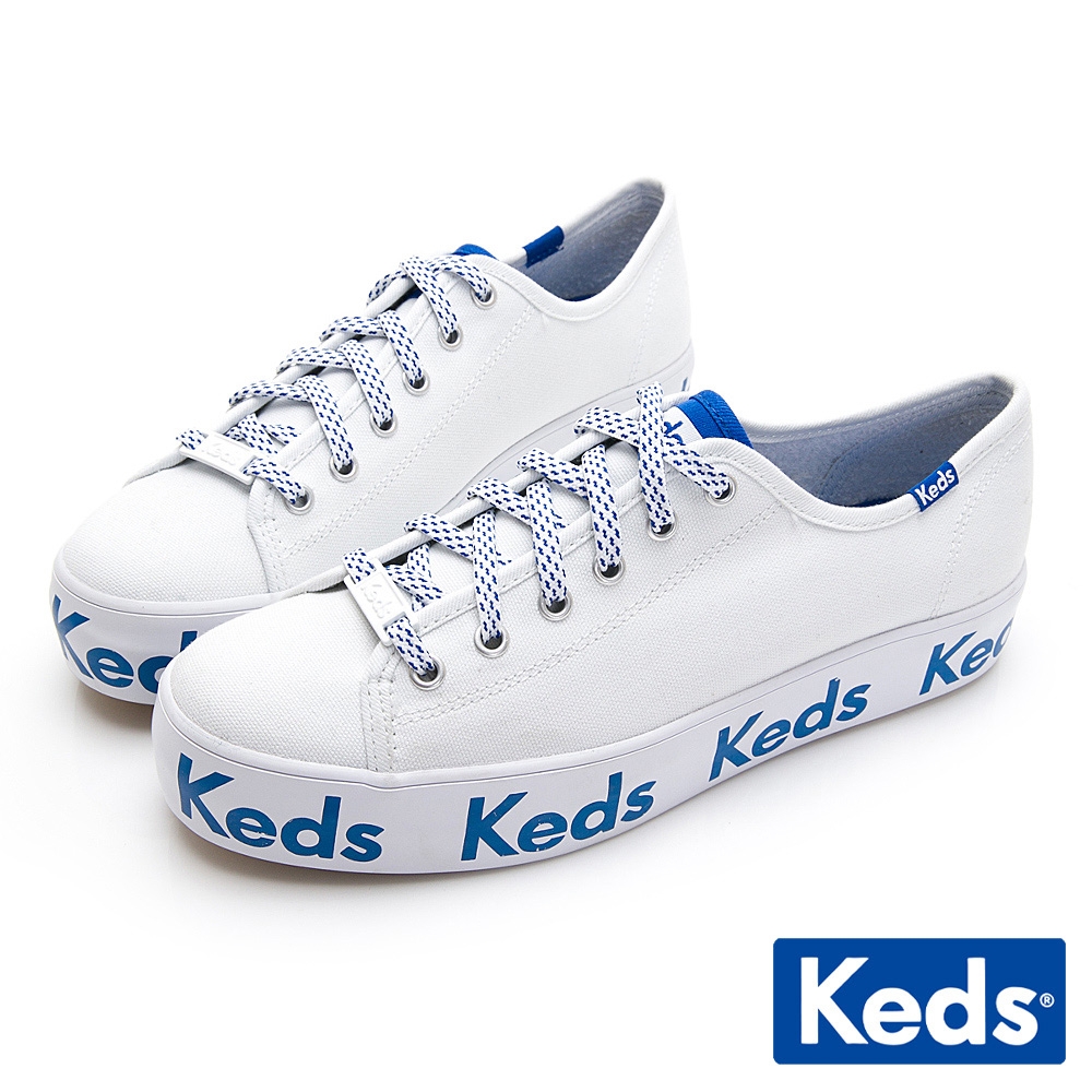 Keds TRIPLE KICK 經典Keds LOGO厚底綁帶帆布鞋-白