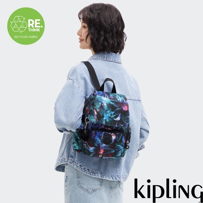 『猴子包』Kipling 光影花卉掀蓋拉鍊後背包-CITY ZIP MINI