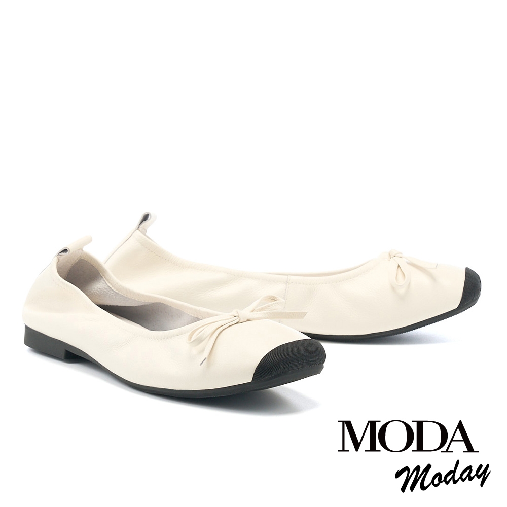 平底鞋 MODA MODAY  日常舒適牛皮方圓楦平底鞋－白