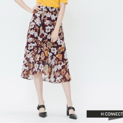 H:CONNECT 韓國品牌 女裝-繽紛印花綁結中長裙-紅