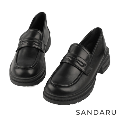 山打努SANDARU-樂福鞋 便仕設計厚底中高跟樂福鞋-黑