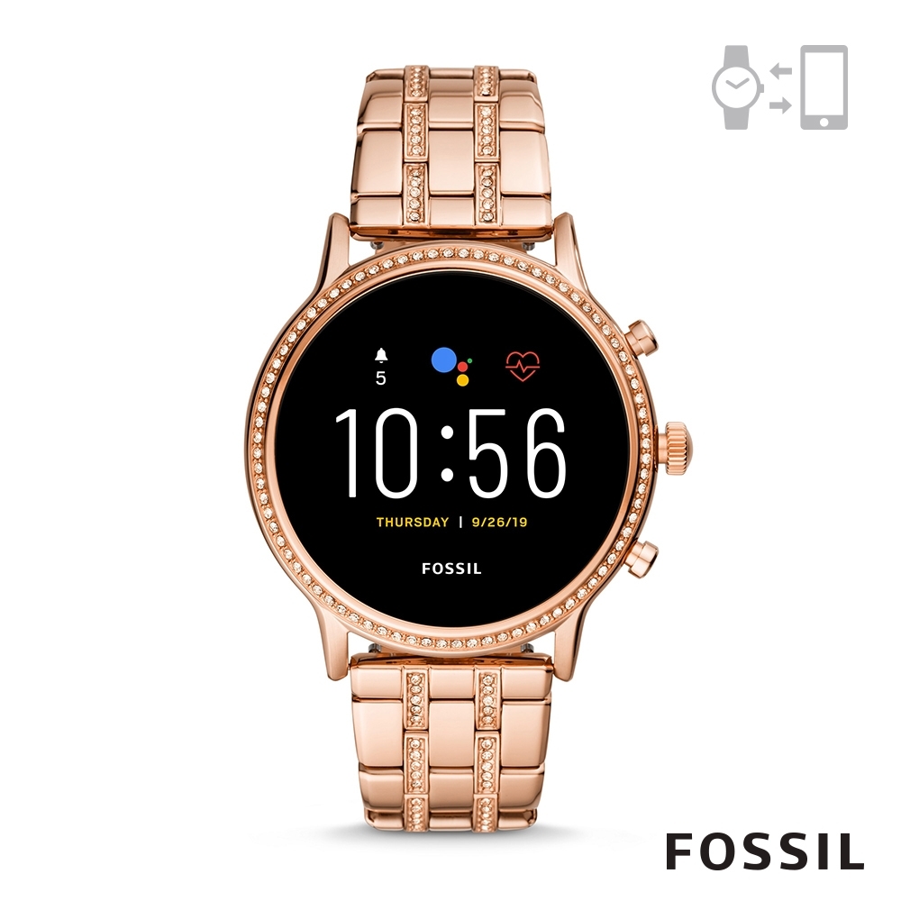 FOSSIL GEN 5 智能錶 茱莉安娜 HR-玫瑰金不銹鋼手錶44MM FTW6035