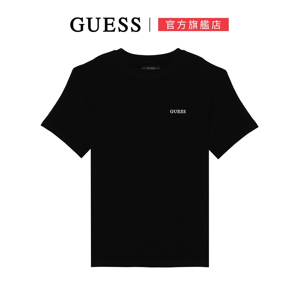 【GUESS】反面LOGO燙金短T-黑