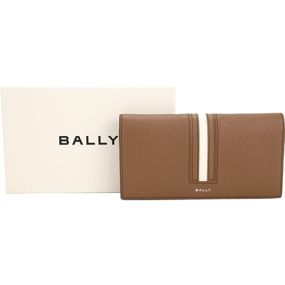 BALLY Ribbon 條紋拼接粒面牛皮對開長夾(棕色)