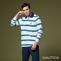 NAUTICA男裝 跳色條紋休閒長袖POLO衫-白