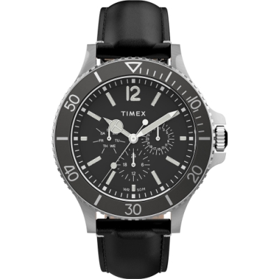 TIMEX 天美時 風格系列 三眼經典紳士手錶 - 黑x銀 /43mm