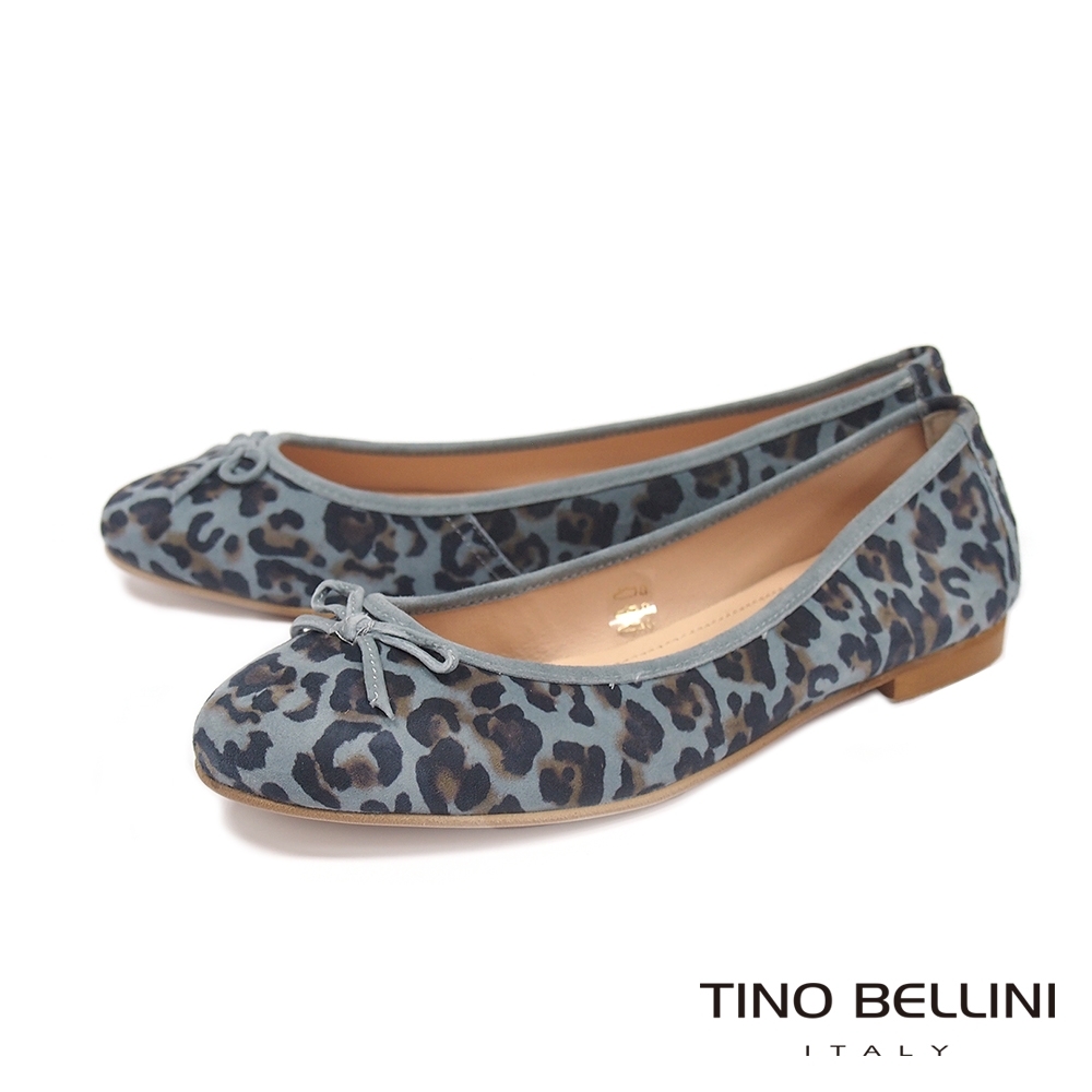 Tino Bellini阿爾巴尼亞進口豹紋全真皮娃娃鞋_藍
