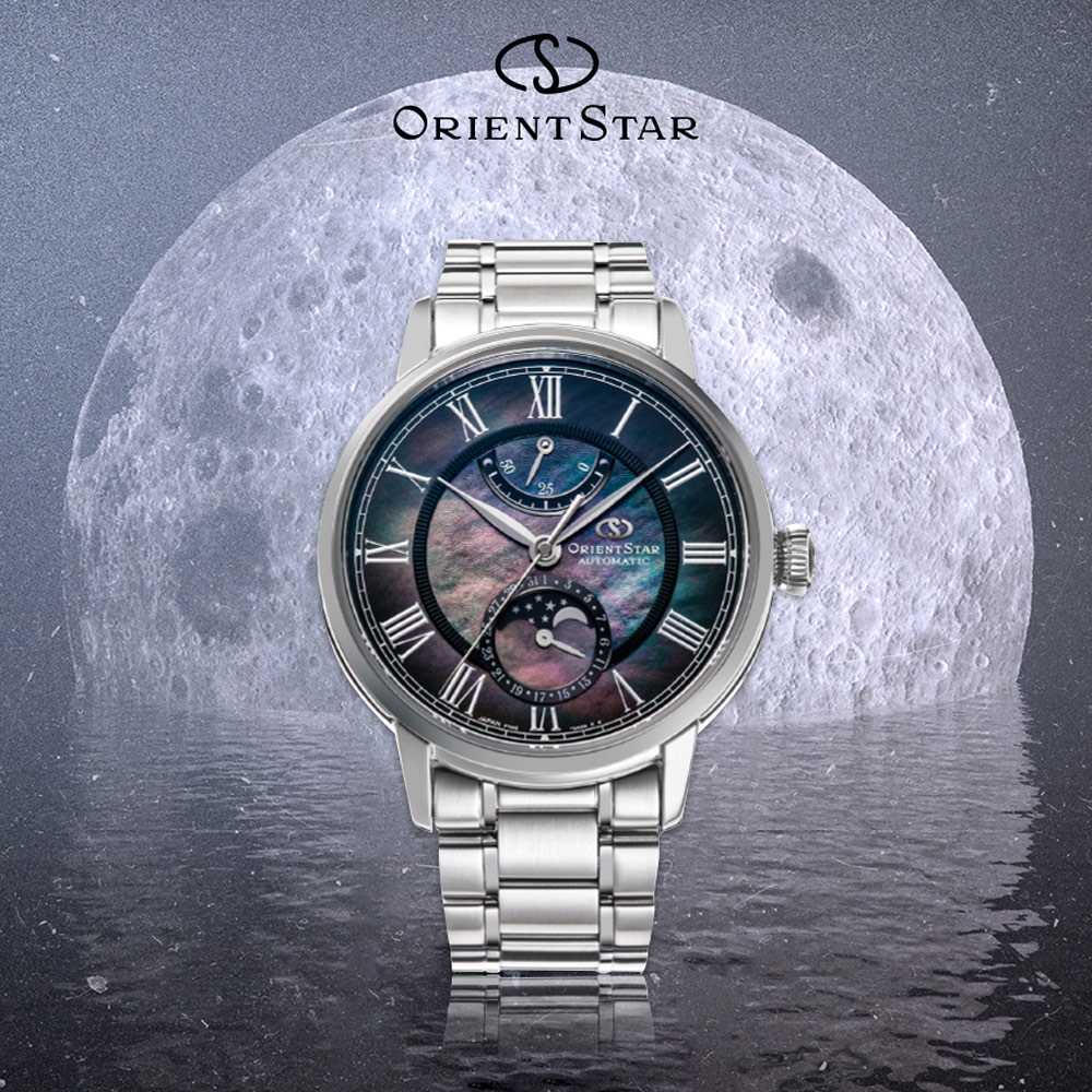 ORIENT STAR 東方之星 Moon Phase系列 限量 珍珠貝月相機械錶-41mm RE-AY0116A