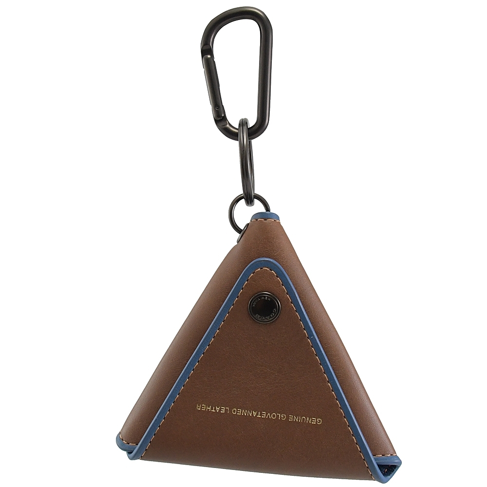 COACH 三角形附掛環雙扣式零錢包(咖/藍)