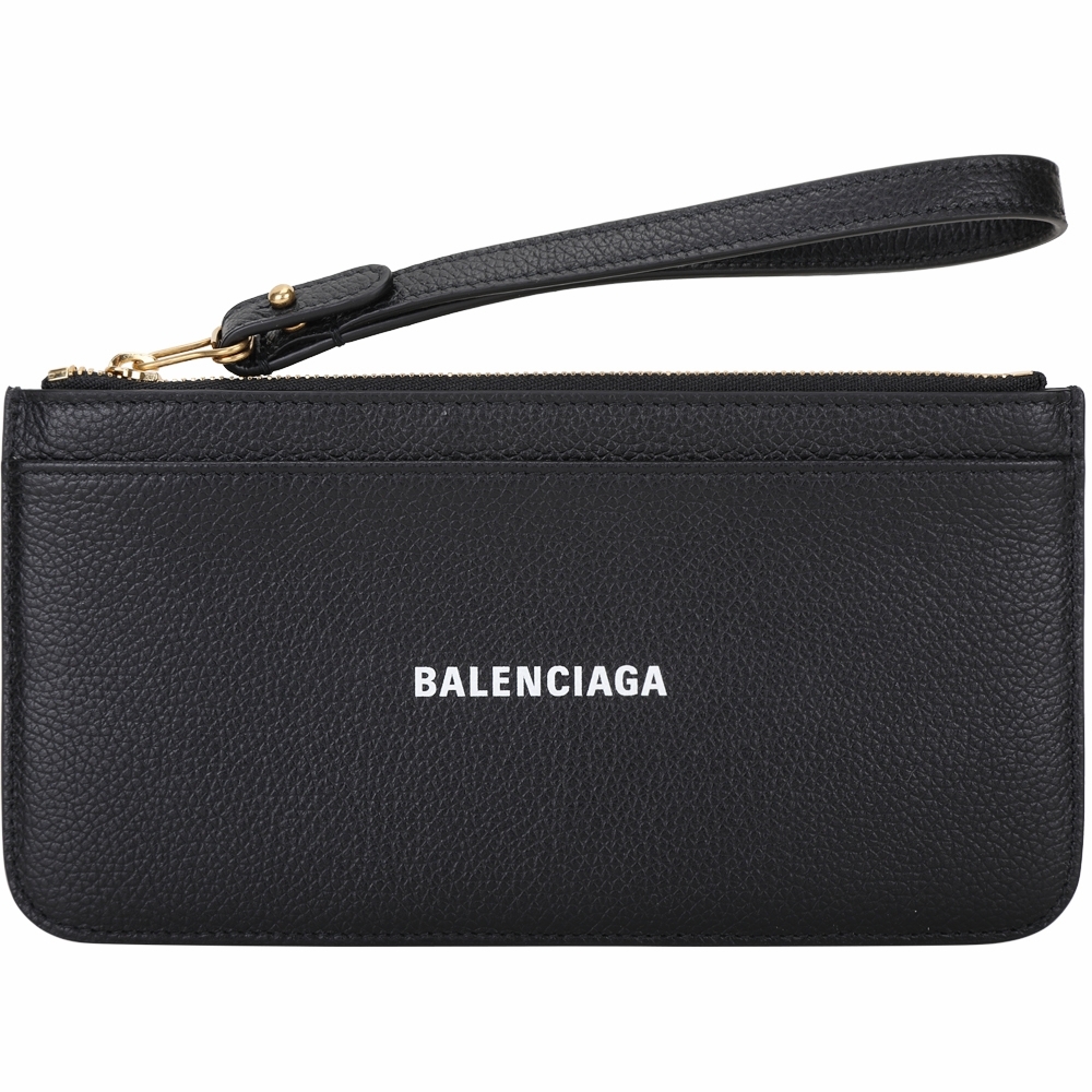 BALENCIAGA EVERYDAY 字母小牛皮手腕帶卡片夾/錢包(黑色)