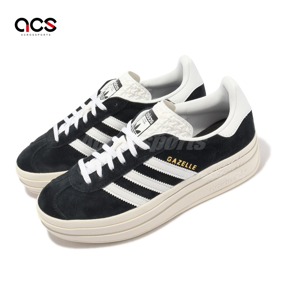 adidas 休閒鞋 Gazelle Bold W 女鞋 黑 白 厚底 增高 拼接 麂皮 三條線 三葉草 愛迪達 HQ6912