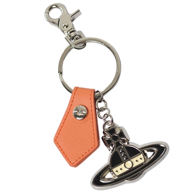 VIVIENNE WESTWOOD SAFFIANO BIOGREEN KEYRING 義大利製行星LOGO 吊飾/鎖圈(黑/銀/亮鮭紅)