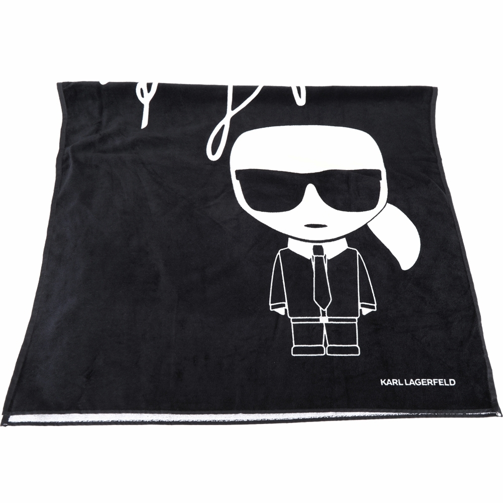 KARL LAGERFELD K/IKONIK 老佛爺與貓厚磅棉質毛圈浴巾(黑色)