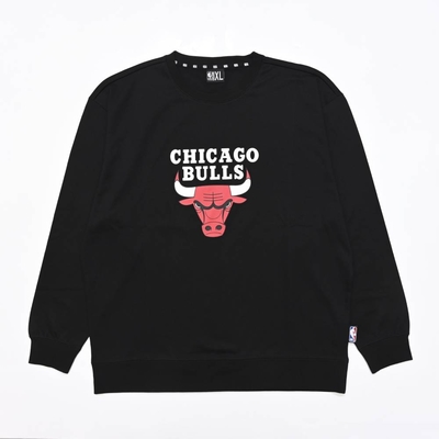 NBA 隊徽印刷 薄款 長袖上衣 公牛隊-黑-3255101220
