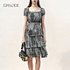 EPISODE - 復古優雅抽像印花蛋糕裙擺短袖雪紡洋裝 product thumbnail 1
