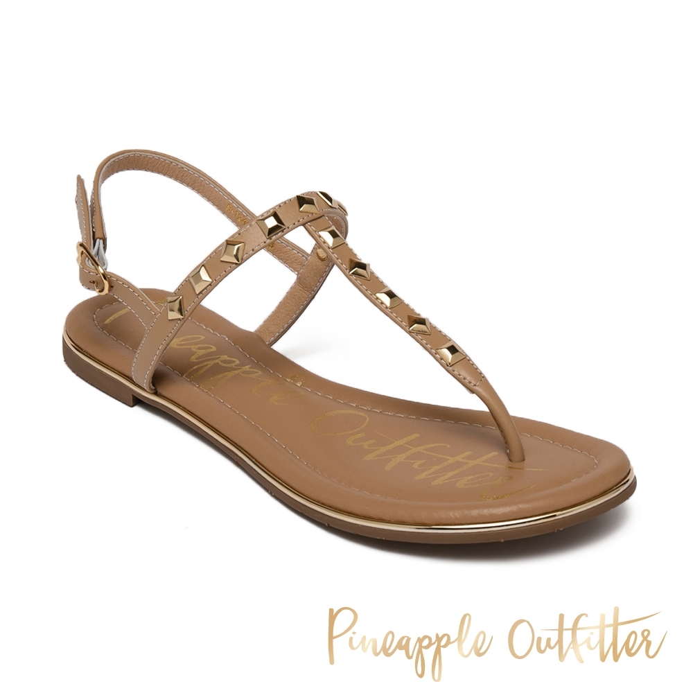 Pineapple Outfitter-SESIA 真皮性感鉚釘一字涼拖鞋-棕色