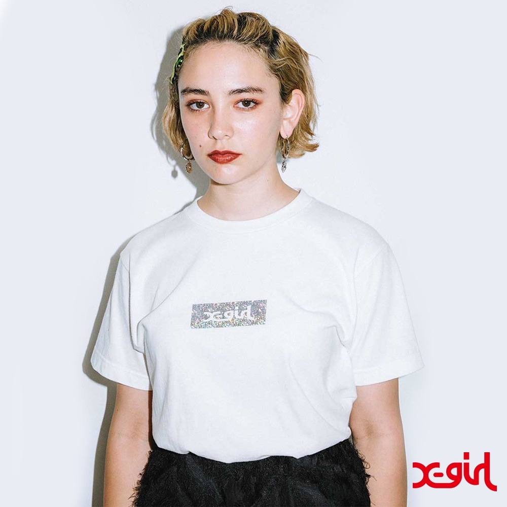 X-girl HOLOGRAM BOX LOGO S/S REGULAR TEE短袖T恤-白