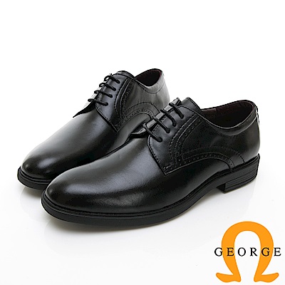 【GEORGE 喬治皮鞋】輕量系列 綁帶柔軟紳士皮鞋-黑色
