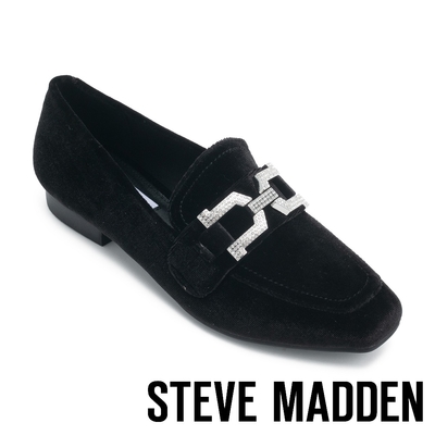 STEVE MADDEN-RYANN-R 鑽飾絨布樂福鞋-黑色