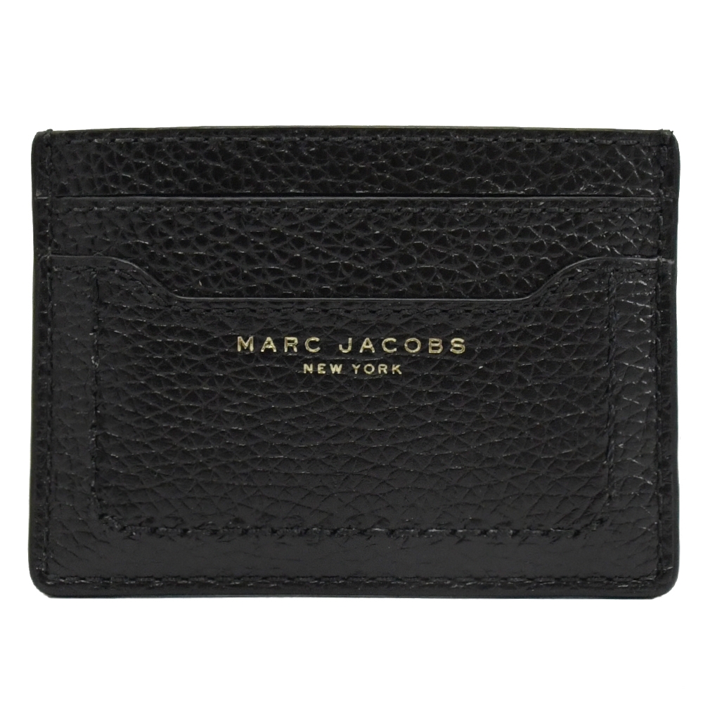 MARC JACOBS 小字燙金LOGO荔枝皮革簡易卡片夾(黑)