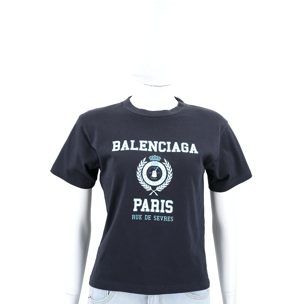 BALENCIAGA 童裝 字母印花深藍色短袖TEE T恤