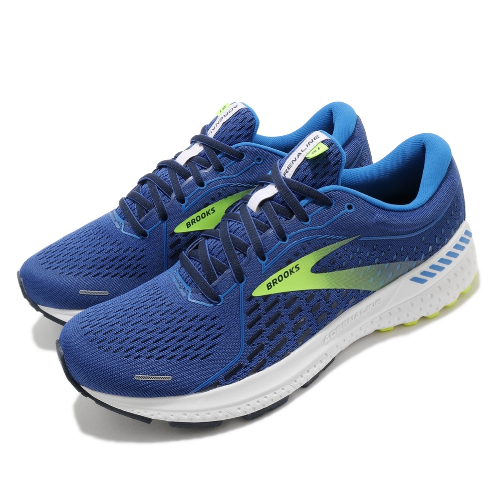 Brooks 慢跑鞋 Adrenaline GTS 21 藍 螢光黃 腎上腺素 男鞋 1103491D441