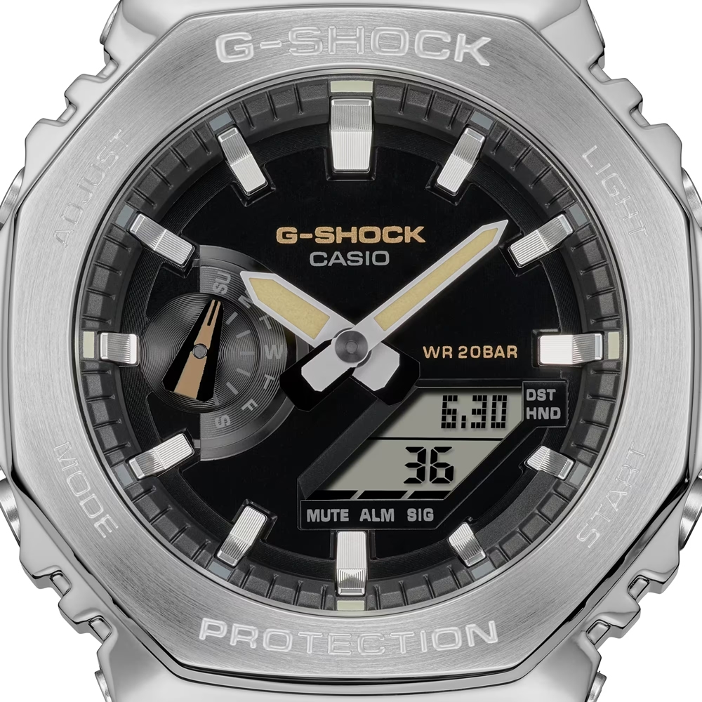 CASIO卡西歐G-SHOCK 工裝風格粗獷時尚卡其金屬錶殼編織布質錶帶八角形