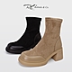ROBINLO時尚迷人異材質拼接高跟厚底襪靴 個性黑/質感棕 product thumbnail 1