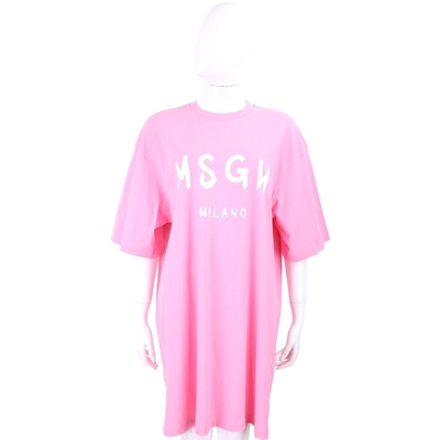 MSGM 塗鴉白字母深粉短袖長版TEE 洋裝