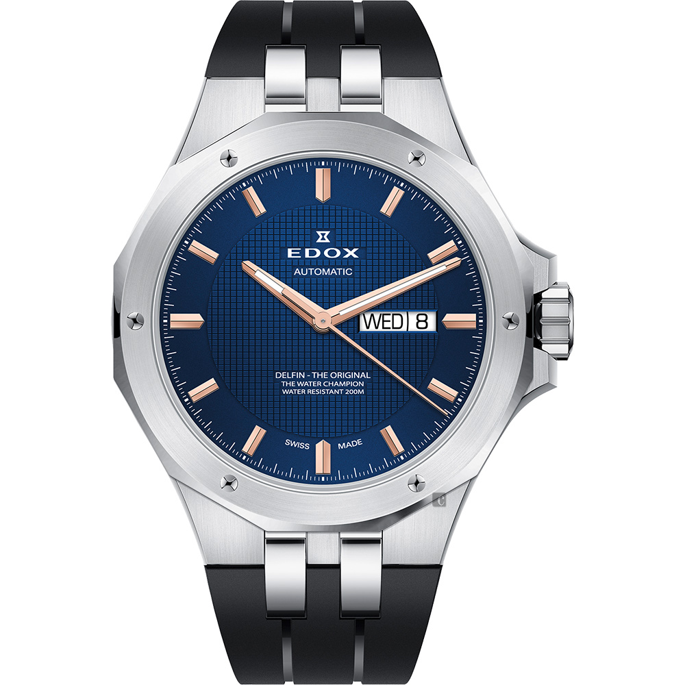 EDOX Delfin 海豚系列 專業200米日曆機械錶-藍x黑/43mm