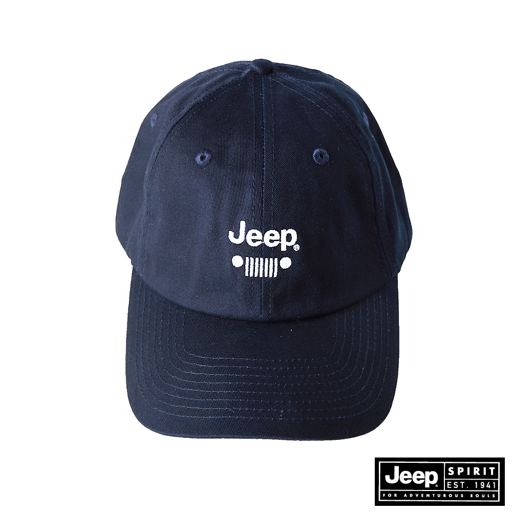 JEEP 經典品牌LOGO車頭燈刺繡棒球帽-深藍色