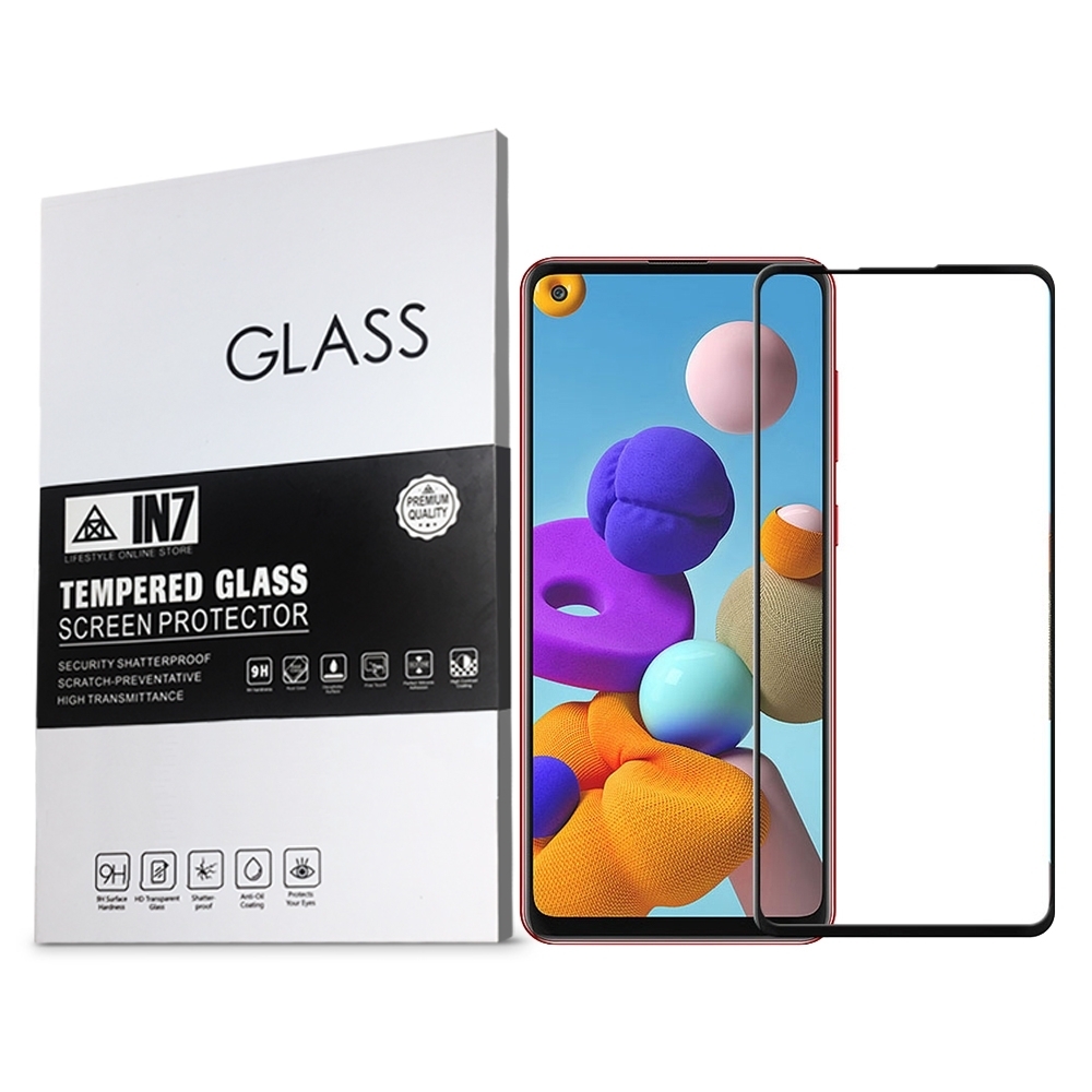 IN7 Samsung A21s (6.5吋) 高清 高透光2.5D滿版9H鋼化玻璃保護貼-黑色