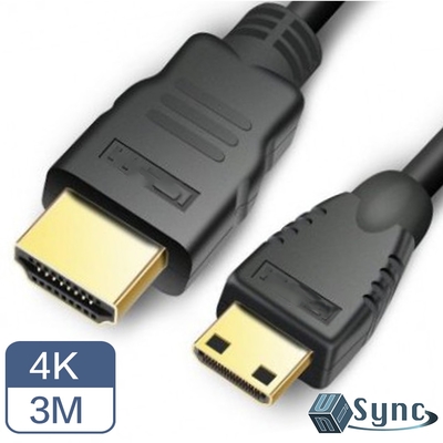 【UniSync】 Mini HDMI轉HDMI高畫質4K影音認證鍍金頭傳輸線 3M